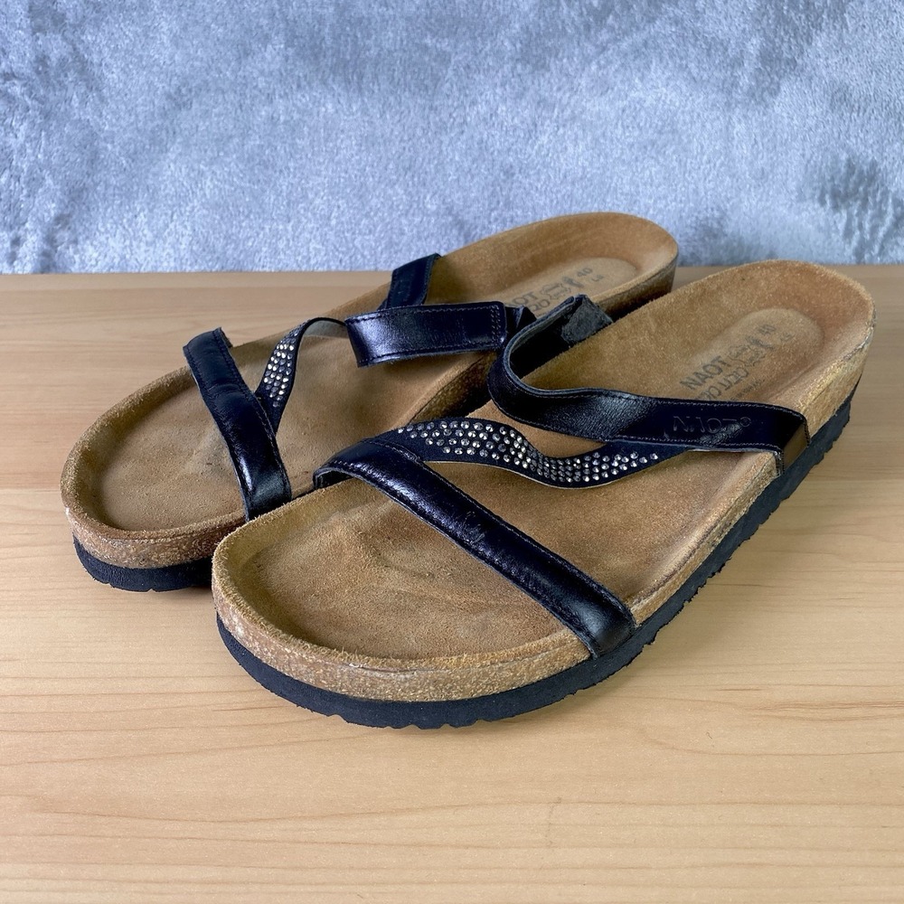 Naot Hawaii Sandals Womens Size US 9 40‎ Rhinestone Slide Leather Wedge Strap